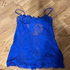 Victoria’s Secret Sheer Blue Lace Lingere Tank Top Size Large